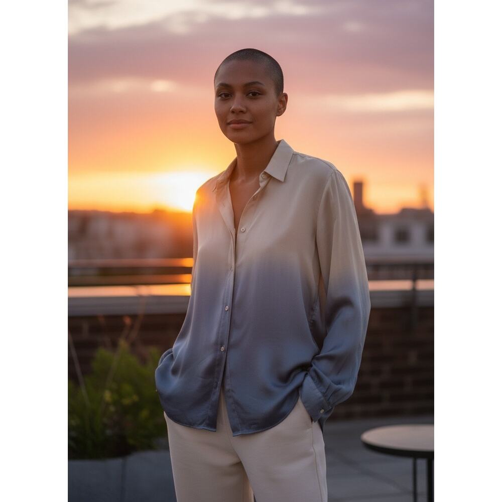 Forte_Forte The Shirt Ombré Classic Collar Seaside Colorway Blue Sand - Small